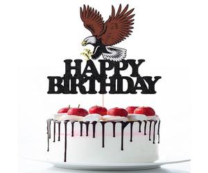Naicaek 1 Pcs Eagle Happy Birthday Cake Topper - Black Glitter Bald Eagle Cake Decor for Men, Kids, Boy, Girl Birthday or Baby Shower Party Decor Supplies