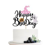 Naicaek 1 Pcs Happy Boo Day Cake Topper,Happy Halloween Here for the Boos Ghost Hat Pumpkin Theme Cake Decorations,Spooky Ghost Halloween Theme Baby Shower Kids Birthday Party Supplies