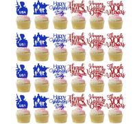 Naicaek 24 Pcs Happy Veterans Day Cupcake Toppers Glitter Military Soldier Theme Thank You Veterans Cupcake Picks，Memorial Day Birthday Theme Party Supplies