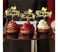 Naicaek Acrylic 12 Pc Happy Thanksgiving Cupcake Topper,Maple Leaf Pumpkin Turkey Decorations for Birthday Party,Happy Friends Giving Thanksgiving Party Autumn Fall Harvest Decorations