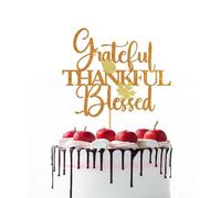 Naicaek Grateful Thankful Blessed Cake Topper,Thanksgiving Cake Decor,Glitter Autumn Maple Leaf Pumpkin Fall Harvest Theme Cake Picks,Happy Friends Giving,Friends Gathering Birthday Party Decor