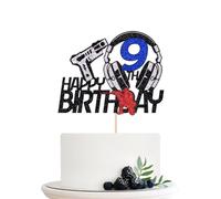 Naicaek Gun Cake Topper Pick for Boys Girls Happy 9th Birthday Dart Bullet War Theme Party Decorations,Gun Shooting Theme Enthusiast Birthday Party Supplies for Cheer to 9 Years Old