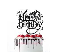 Naicaek Halloween Happy Birthday Cake Topper,Skull crow Bat pumpkin spider Creepy Cake Toppe,Halloween theme Adult/Kids Bday party Decoration Supplies