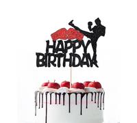 Naicaek Karate Happy Birthday Cake Topper,Taekwondo Themed Party Decorations,Glitter Kung Fu Black Belt Taekwondo Themed Party Supplies for Boys Girls Men Women