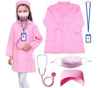 Naichuo Doctor Nurse Lab Coat Outfits,Kids Role Play Doctor Costume With Realistic Accessories for Boys Girls Ages 3-12(Lab Coat, Pink/7-9T)