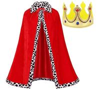 Naichuo King Robe Cosplay Halloween Costume, Medieval Queen King Costume Stage Performances Cape & Crown Set(Red, Children aged 4-10)