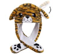 Naichuo Plush Animal Hat with Moving Jumping Ears Pop Up Beating Hat Movable Dancing Cap for Kids Adult(Tiger)