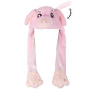 Naichuo Plush Animal Hat with Moving Jumping Ears Pop Up Beating Hat Movable Dancing Cap for Kids Adult(Pink Pig)