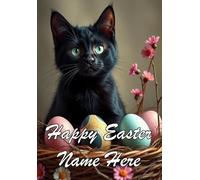 naiec16 Black Cat Kitten personalised Happy Easter Greeting Card Mummy Daddy Nan Aunt Uncle