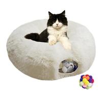 Naielfopet White Fluffy Warm Plush Cat Round Tunnel Tube, Soft Collapsible Multi-Combinations Cat Donuts Bed for Kitty Kitten Puppy Rabbit Ferret