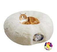 Naielfopet White Fluffy Warm Plush Cat Round Tunnel Tube, Soft Collapsible Multi-Combinations Cat Donuts Bed for Kitty Kitten Puppy Rabbit Ferret
