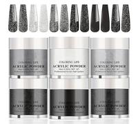 Nail Acrylic Powder Set - Black White Glitter Acrylic Nail Powder -6*10ml Neutral acrylic powder for Nails Extension, nail Carving, French Manicure Nail Art Long Lasting for 21+ Days, No Need UV/LED