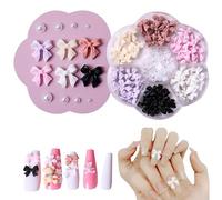 Nail Art,1 Box Bow Nail with 7 Grids Nail Art Colorful Nail and Gems Decorative Bow Diverse Styles Bow for Nails Art DIY Manicure Craft Decoration