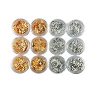 Nail Art Accessories, 12 Pot/Set Gold Silver Paillette Foil Chip Sparkling Flake DIY Glitter Decal for Acrylic UV Gel Nail Decoration