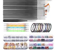 Nail Art Brush, 3D Nail Art Decorations Kit with Nail Pen Designer Dotting Tools Colors Holographic Butterfly Nail Glitter Foil Flakes Nail Tape Strips and Multi-Color Nails Rhinestones (A)