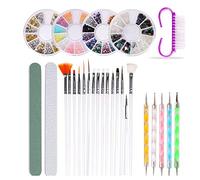 Nail Art Brush Dotting Pen Tool Set Professional Soft Hair Flexible Nail File Rhinestones Dust Brush Manicure Kit for Home Salon Beauty Lovers ABS Material 15 Brushes 5 Pens 4