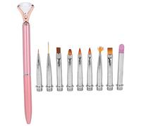 Nail Art Brush Set Replacement Head Painting Pen, Wireless Nail Design Liner Tool, 10 Interchangeable Tips with Rhinestone Handle for DIY Manicure, Salon or Home Use (Rose Gold)