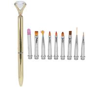 Nail Art Brush Set Replacement Head Painting Pen, Wireless Nail Design Liner Tool, 10 Interchangeable Tips with Rhinestone Handle for DIY Manicure, Salon or Home Use (Gold)