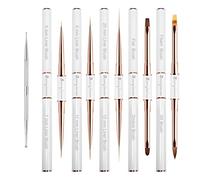 Nail Art Brushes for Nail Art, Professional 5Pcs Double-Ended Acrylic Nail Brush Set for Details, Long Lines, Ombre & 3D Design-Perfect for DIY Manicures & Salons (White)
