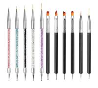 Nail Art Brushes,Nail Brush,11 Pcs Double Nail Brushes Set Includes Diamond and Black Brushes,Point Drill Pull Line Nail Art Brush for DIY Designs