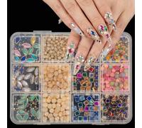 Nail Art Charms 12 Grids Mixed Gold Pearls Gems for DIY Manicure Decor | Vintage Flatback Gems Manicure Tips Accessories Y2K Nail Charms Kawaii Cute Silver Jewels Decorations Crafts Zinc Alloy ABS
