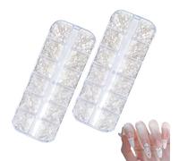 Nail Art Charms, 12Grid Nail Art Pearls Flatback Pearl, 2 Boxes Half Round Nails Pearls, White Semicircular Pearl Balls for Acrylic Nail-Decorations DIY Crafting Party Daily Wedding