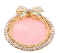 Nail Art Color Plate round Display Board for Manicure Works | Resin Metallic Pearl Crystal Details, Golden round Ornament, Photographic Props and Home Use
