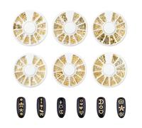 Nail Art Decoration, 2 Boxes Metal 3D Ocean Nail Studs Star Starfish Shell 12 Grid Mixed Sizes Nail Art Decor (Gold A)