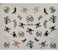 Nail Art Halloween 3D Silver Gems Stickers (JH086 Skulls Bats Bones Witches)