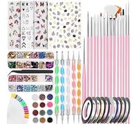 Nail Art kit Accessories,121pcs, Nail Art Brushes, Tools, Nail Pen designing Dotting,Colourful Nail foil,Stripping Manicure Tape, Rhinestone,Nail Glitter Powder,Supplies In Nail Art Set,Practic Tips