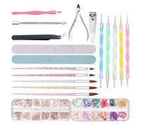 Nail Art Kit Tools Rhinestones Gold Bead Decorations Dotting Painting Brushes Manicure Accessories Carving Pens File Steel Pusher Dead-skin Tweezer Cuticle Scissors