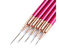 Nail Art Liner Brushes - Eptbsdu 5PC Nail Art Brush for Long Lines, Liner Brush UV Gel Polish Painting Nail Design Brush Metal Handle Nail Drawing Pens, Red Sizes 7/9/11/15/25mm