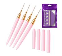 Nail Art Liner Brushes Set 5pcs Thin Detail Striping Pens for Gel Polish, Fine Line Painting Tools for Nail Design, Dotting and Drawing Pens in 5 Sizes (4mm, 8mm, 12mm, 20mm, 25mm) with Bonus Nail Too
