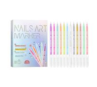 Nail Art Marker Pens, 12-Color Professional Fingernail Design Aid, Water-Based Quick-Drying, 0.5mm Fine Tip, uick-Drying Fine Tips Nail Color Pens, Solid Colour Salon Manicure Tool Set for Woman Girls
