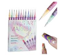 Nail Art Marker Set 1set Nail Doodle Pen 12 color Acrylic Paint DIY Dot Stitching Precision 3D Art(Dark Khaki)
