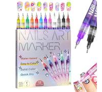 Nail Art Markers for Gel Nails, 12 Colors 3D Nail Art Pens Set, 2025 New DIY Doodle Pens, Polish Dotting Pen, Drawing Painting Liner Brush, for Art Beauty Adorn Manicure Tools (1Set)