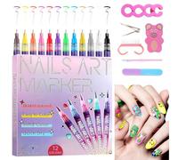 Nail Art Markers Set, 12 Colors Art Drawing Tool for Real Nails DIY Quick Dry Graffiti Dotting Point Liner Pen Accessories 3D Nail Polish Pens UK Gift for Young Girls