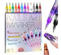 Nail Art Pens, 12 Color Professional Nail Art Markers with Fine Tip, Quick Dry Waterbased Nail Design Pens for DIY Nail Painting, Beginner Friendly Nail Kit for Home and Salon Use (1PCS)
