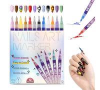 Nail Art Pens 12 Colors 0.5mm Fine Tip Water Based Quick Dry for DIY Nail Design, Doodles and Contours, Nail Art Set for Kids, Teens and Beginners