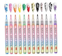 Nail Art Pens 12 Colors Smooth Quick Dry Nail Markers Waterproof Leak-Proof Non-Irritating for Lines Dots Letters Details - Art Pen Pens