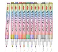 Nail Art Pens, 12 Colour Acrylic Nail Pen Kit with 0.7mm Fine Tip Quick Dry Waterproof Nail Varnish Pens for Dot Line Pattern Nail Art Kit Home & Salon Use