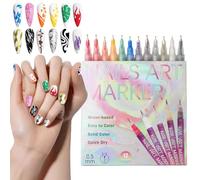 Naîl Ařt Pens - 14.5cm ABS 3D Nail Pôlissh Marker Set | 12 Color Fine Tip DIY Fingernail Drawing Tool | Create Stunning Naill Decorations Effortlessly At Home Or Salon Parties And Holidays