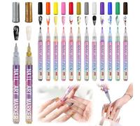 Nail Art Pens 14 Nail Polish Pens Set, Nails Drawing Doodle Pen 12 Colours 0.7 MM & Gold Silver 0.5 MM, Painting Point Liner Pen Manicure Tools, Waterproof Quick-drying for DIY Nails Art Design