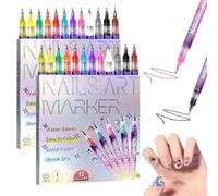 Nail Art Pens, 2-Pack 12 Colors Each (24 Pens Total) 0.5mm Fine Tip Water-Based Quick-Dry Pens for DIY Nail Design, Doodles & Outlines - Perfect for Kids, Teens & Beginners