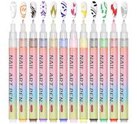 Nail Art Pens Set, 12 Color Nail Art Markers, 0.7MM DIY Quick-Drying Nail Varnish Pens for Drawing Painting, 3D Nail Art Pens for Real-Nails Home Salon Party Halloween Christmas