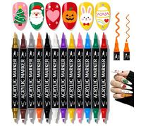 Nail Art Pens Set for Painting Nails, 12 Colors Double-Ended Fine & Dot Tip Quick-Dry 3D Nail Design Markers Pens for 3D Painting, Home Salon DIY