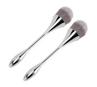 Nail Art Powder Brush Set with Soft Bristles and Ergonomic Handle, Versatile Silver 2PCS for Manicure and Makeup (Silver)