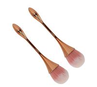 Nail Art Powder Brush Set with Soft Bristles and Ergonomic Handle, Versatile Silver 2PCS for Manicure and Makeup (Rose Gold)