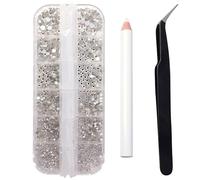 Nail Art Rhinestones, 1500PCS Rhinestones in 6 Sizes, Nail Art Gems with Pick Up Tweezers and Rhinestone Picker Dotting Pen, Tools for Nails, Craft 1.5 mm - 4.0 mm (Clear)