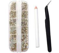 Nail Art Rhinestones, 1500PCS Rhinestones in 6 Sizes, Nail Art Gems with Pick Up Tweezers and Rhinestone Picker Dotting Pen, Tools for Nails, Craft 1.5 mm - 4.0 mm (Crystal-AB)